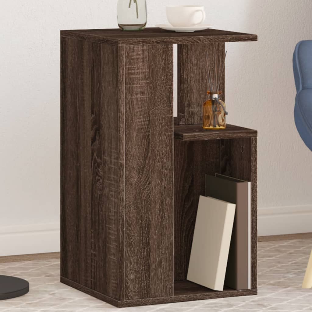 Bijzettafel 35x35x60 cm bewerkt hout bruin eikenkleurig is nu te koop bij PeponiXL, paradijselijk wonen!