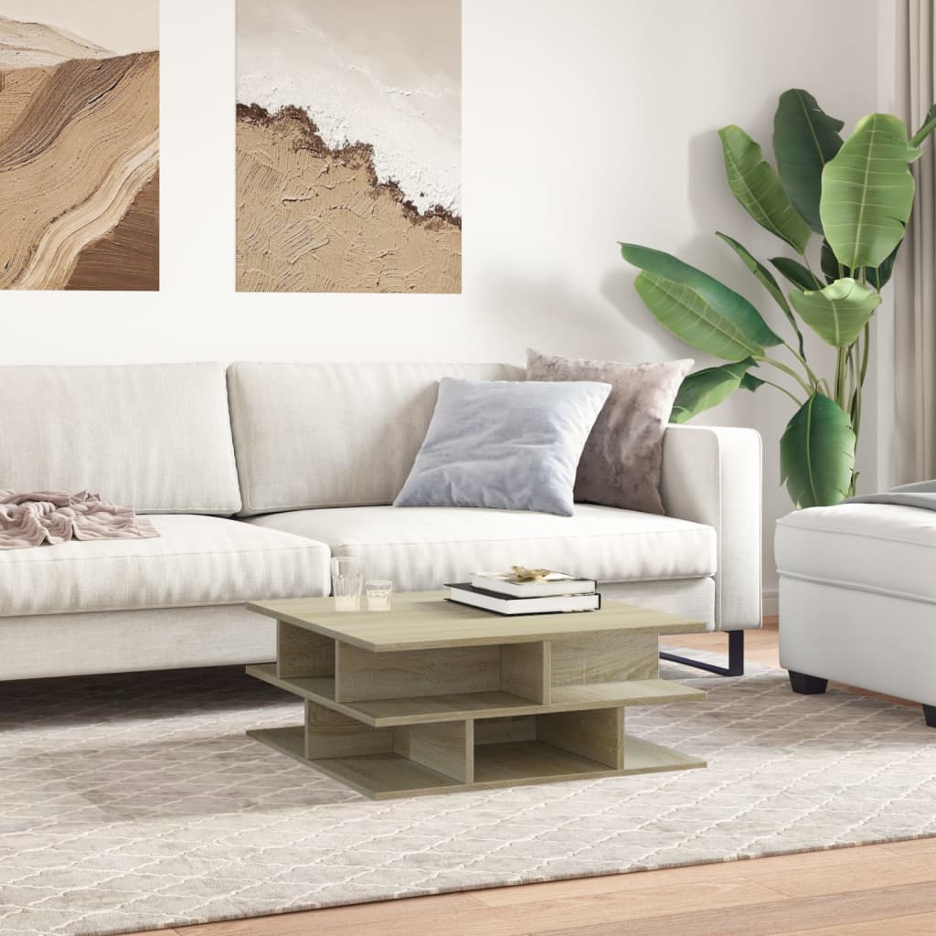 Salontafel 70x70x29 cm bewerkt hout sonoma eikenkleurig is nu te koop bij PeponiXL, paradijselijk wonen!