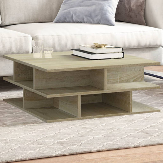 Salontafel 70x70x29 cm bewerkt hout sonoma eikenkleurig is nu te koop bij PeponiXL, paradijselijk wonen!