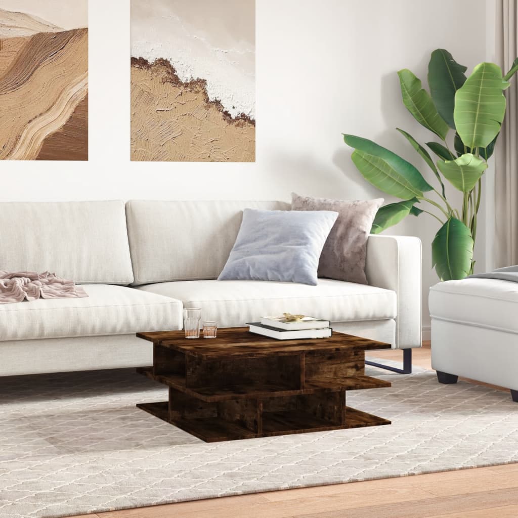 Salontafel 70x70x29 cm bewerkt hout gerookt eikenkleurig is nu te koop bij PeponiXL, paradijselijk wonen!