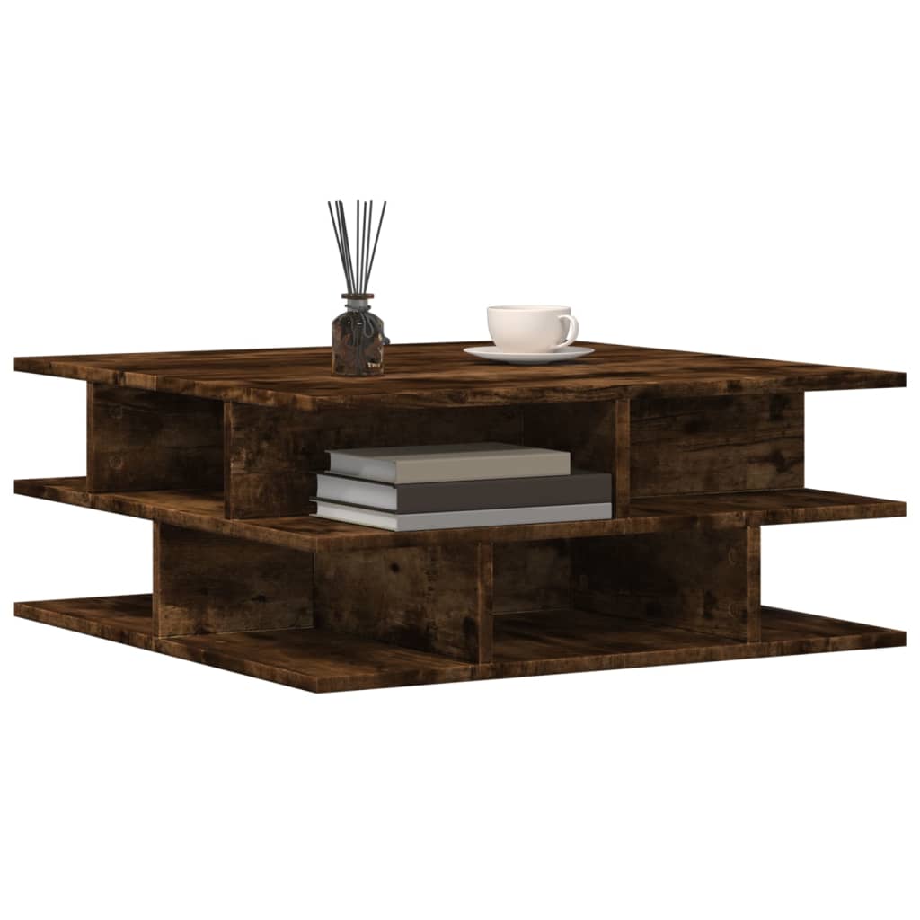 Salontafel 70x70x29 cm bewerkt hout gerookt eikenkleurig is nu te koop bij PeponiXL, paradijselijk wonen!