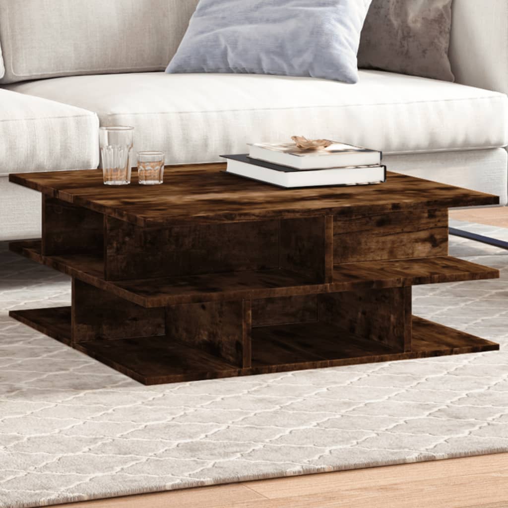 Salontafel 70x70x29 cm bewerkt hout gerookt eikenkleurig is nu te koop bij PeponiXL, paradijselijk wonen!