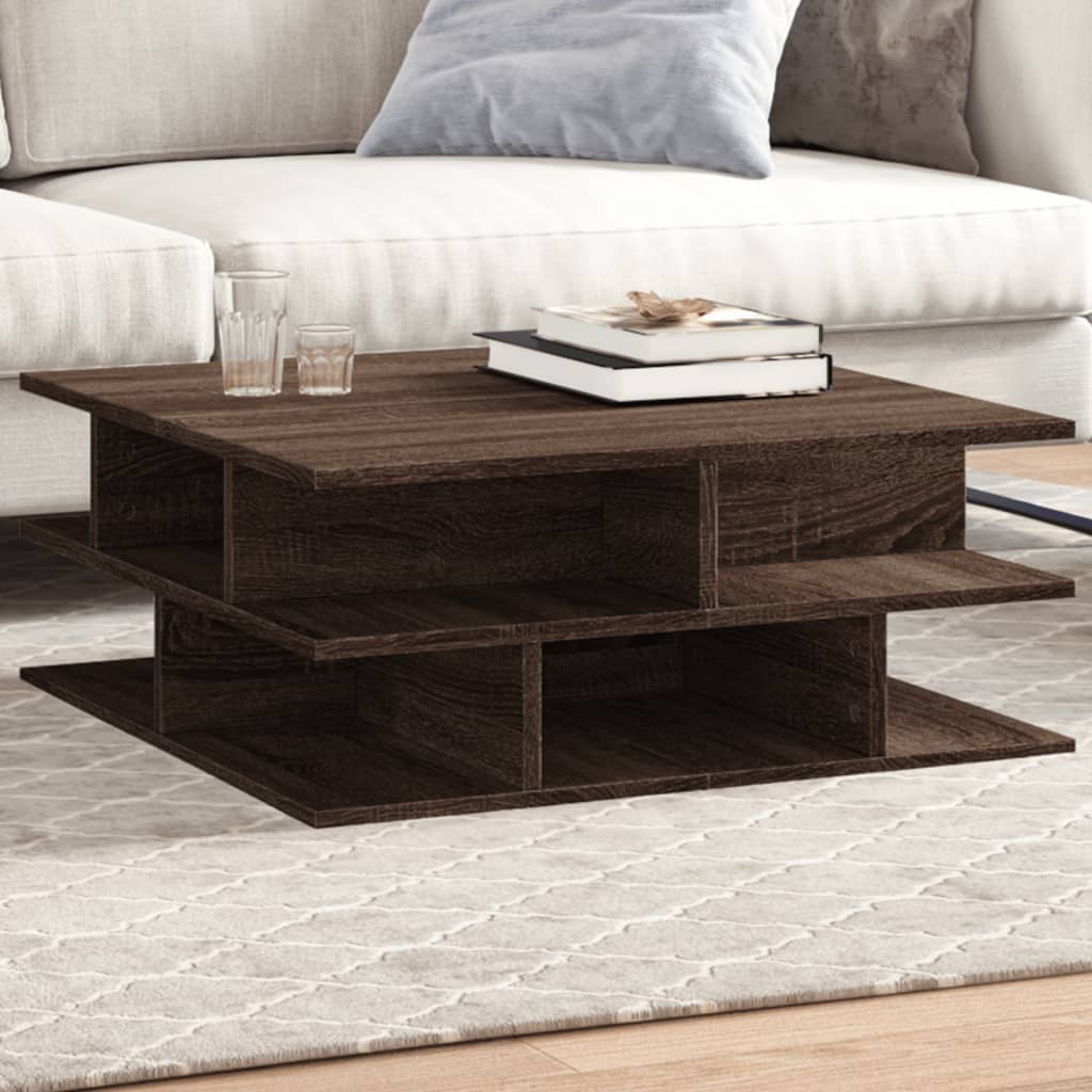Salontafel 70x70x29 cm bewerkt hout bruin eikenkleur is nu te koop bij PeponiXL, paradijselijk wonen!