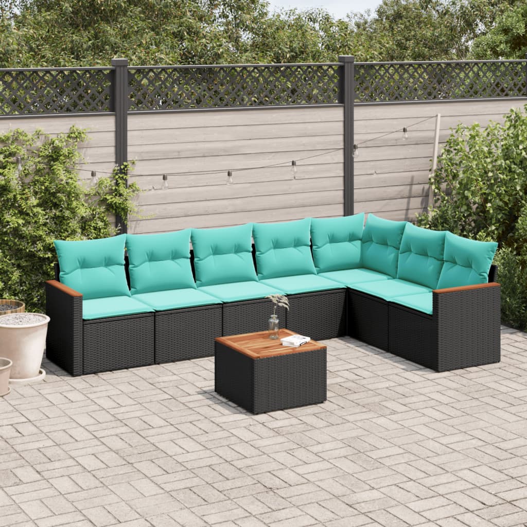8-delige tuinbankset met kussens, zwart polyrotan is nu te koop bij PeponiXL, paradijselijk wonen!