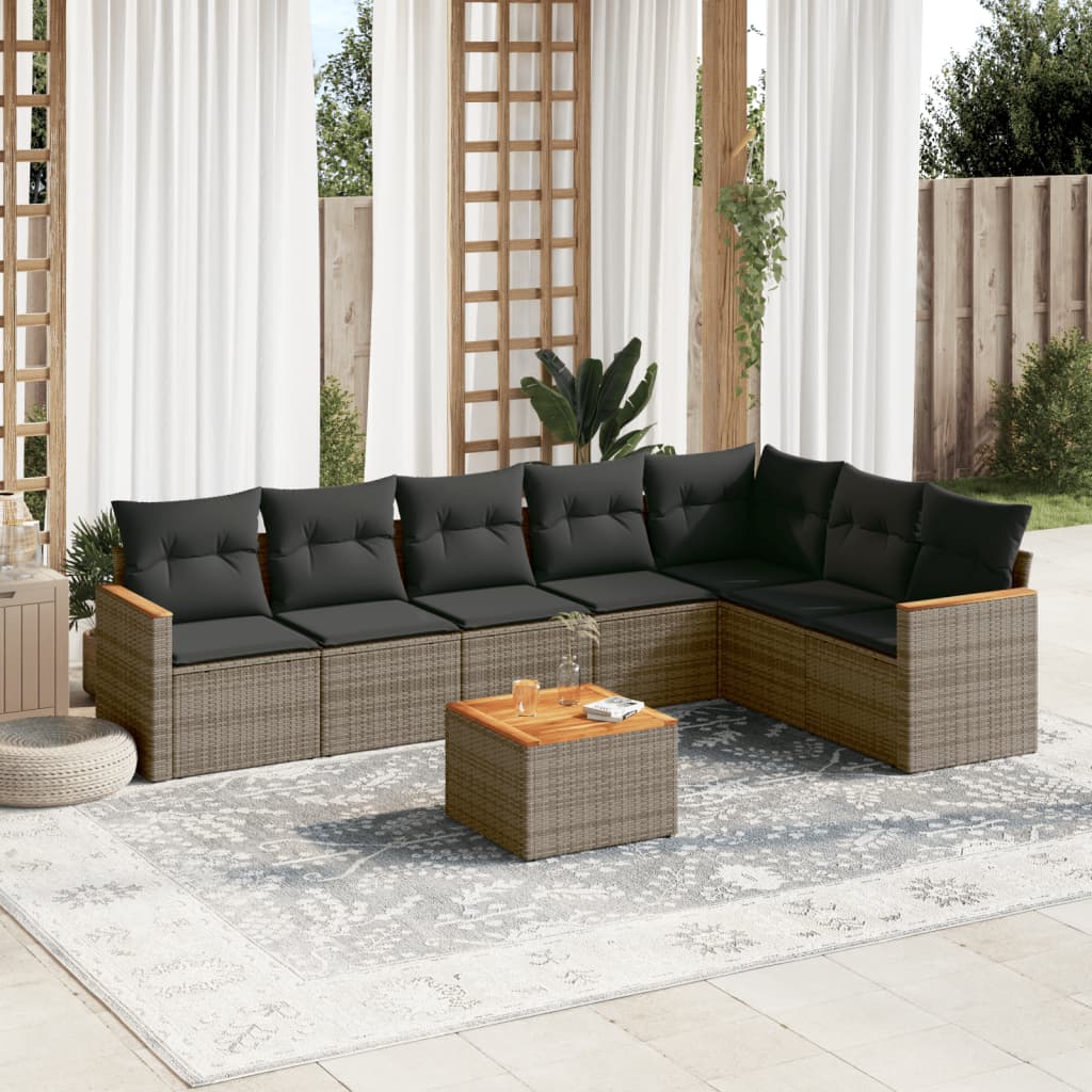 8-delige Loungeset met kussens poly rattan grijs is nu te koop bij PeponiXL, paradijselijk wonen!