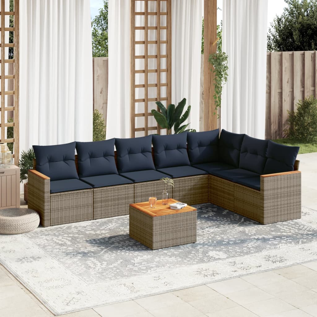 8-delige tuinbankset met kussens, grijs polyrotan is nu te koop bij PeponiXL, paradijselijk wonen!