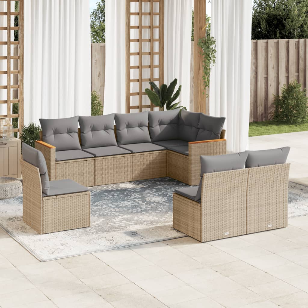 8-delige Loungeset met kussens poly rattan gemengd beige is nu te koop bij PeponiXL, paradijselijk wonen!
