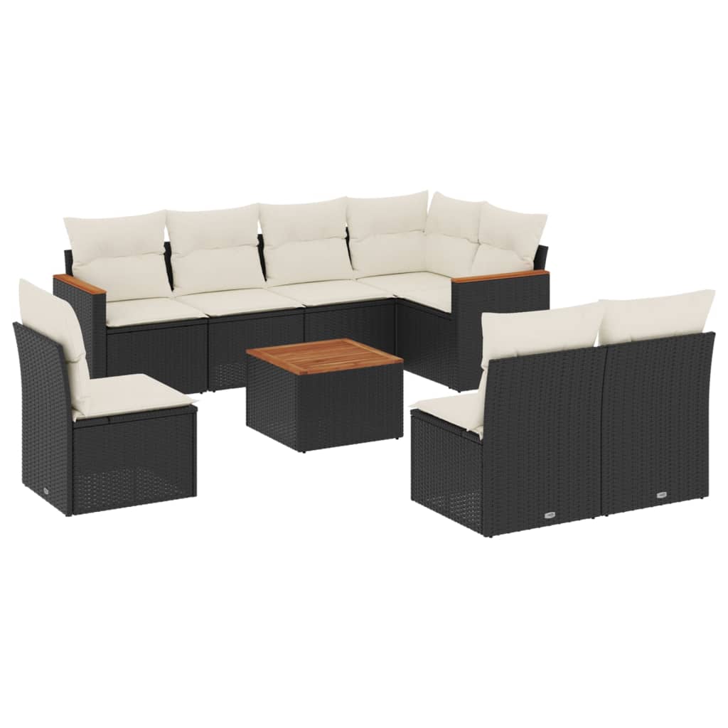 9-delige Loungeset met kussens poly rattan zwart is nu te koop bij PeponiXL, paradijselijk wonen!