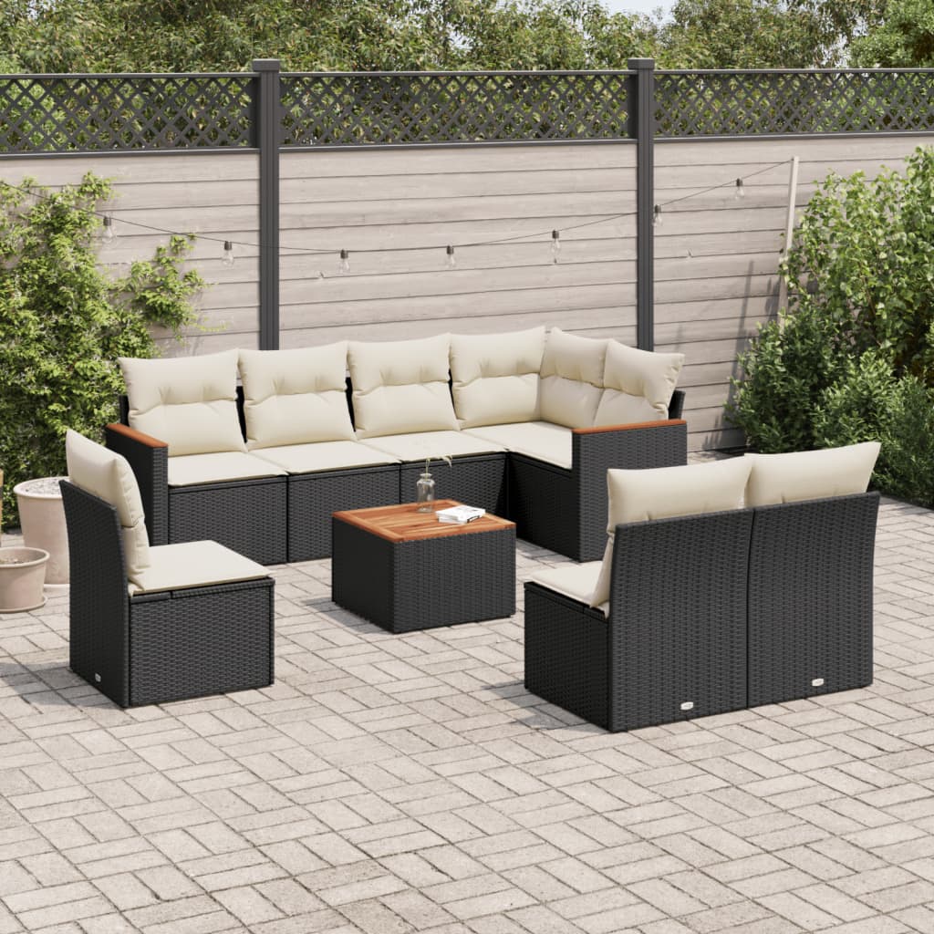 9-delige Loungeset met kussens poly rattan zwart is nu te koop bij PeponiXL, paradijselijk wonen!
