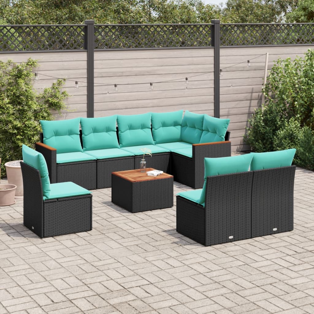 9-delige tuinbankset met kussens van zwart polyrotan is nu te koop bij PeponiXL, paradijselijk wonen!