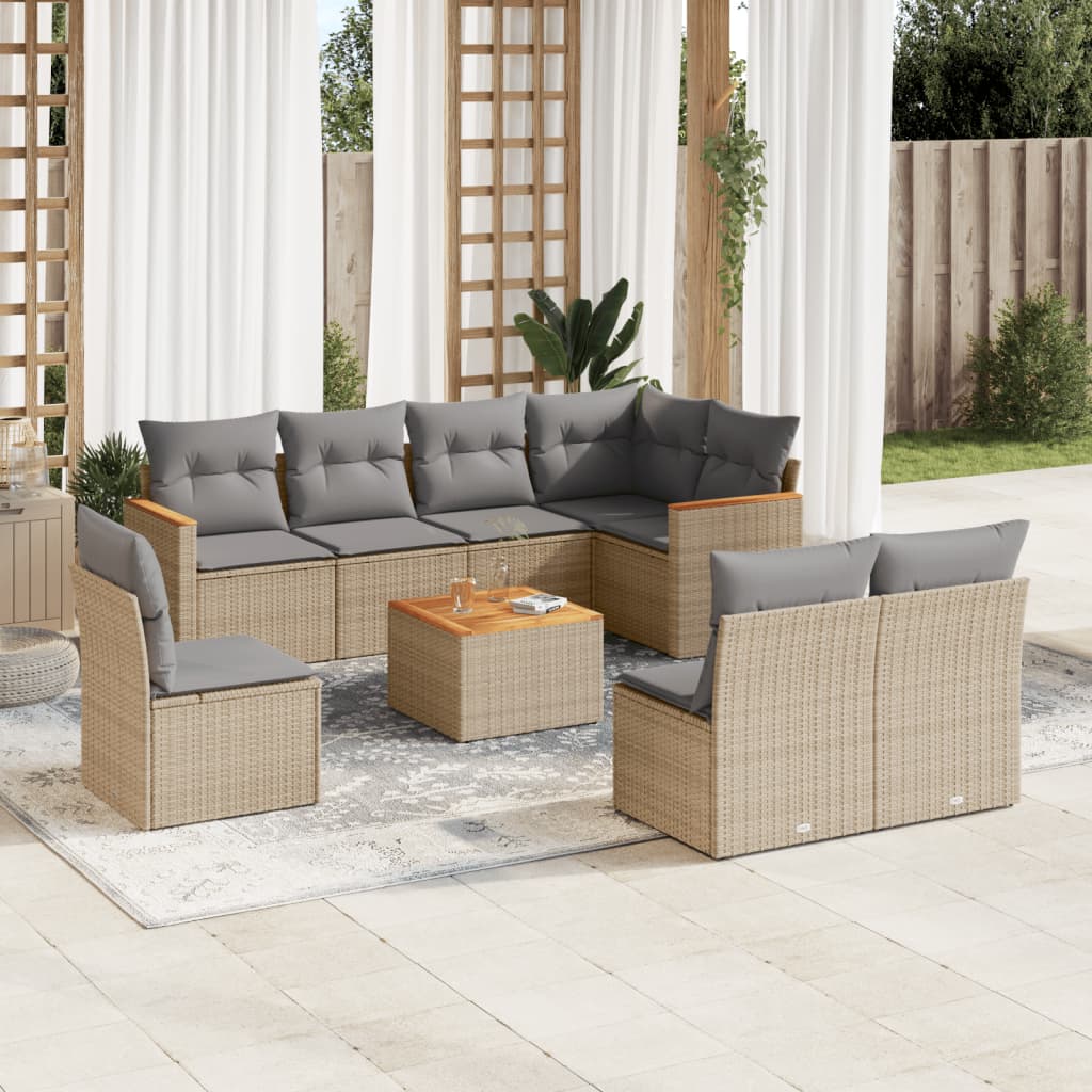 9-delige Loungeset met kussens poly rattan gemengd beige is nu te koop bij PeponiXL, paradijselijk wonen!