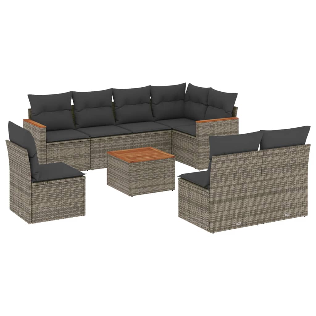 9-delige Loungeset met kussens poly rattan grijs is nu te koop bij PeponiXL, paradijselijk wonen!