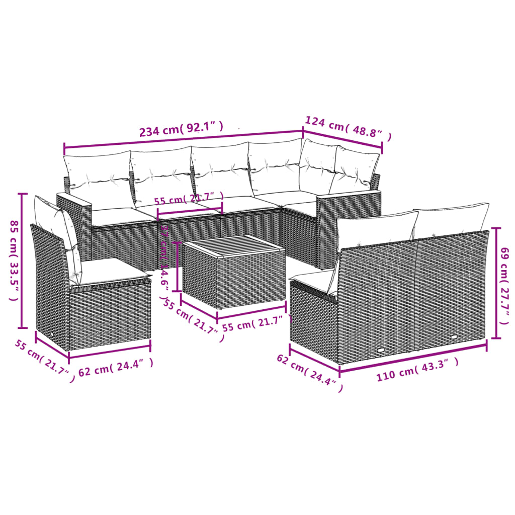 9-delige Loungeset met kussens poly rattan grijs is nu te koop bij PeponiXL, paradijselijk wonen!