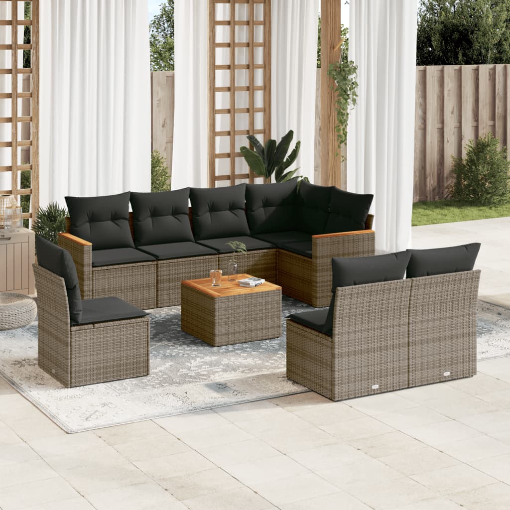 9-delige Loungeset met kussens poly rattan grijs is nu te koop bij PeponiXL, paradijselijk wonen!