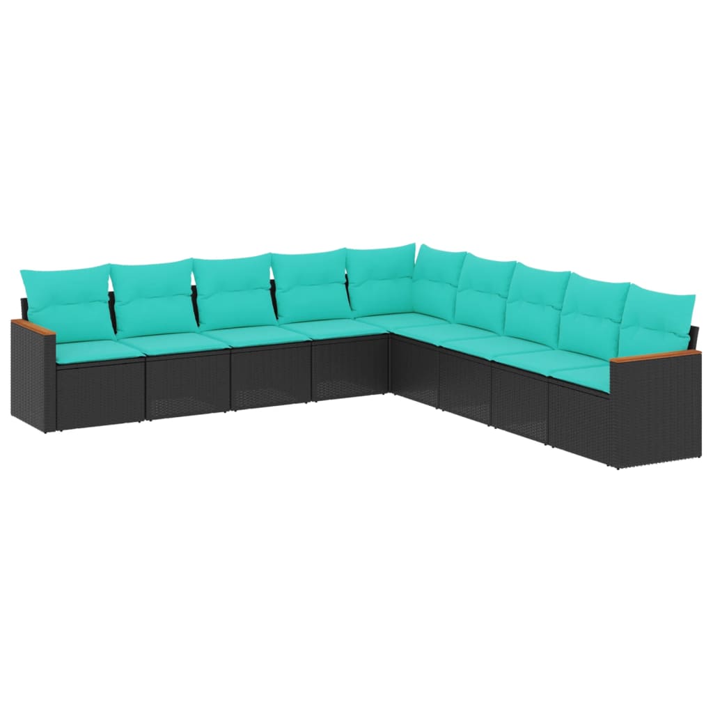 9-delige tuinbankset met kussens van zwart polyrotan is nu te koop bij PeponiXL, paradijselijk wonen!