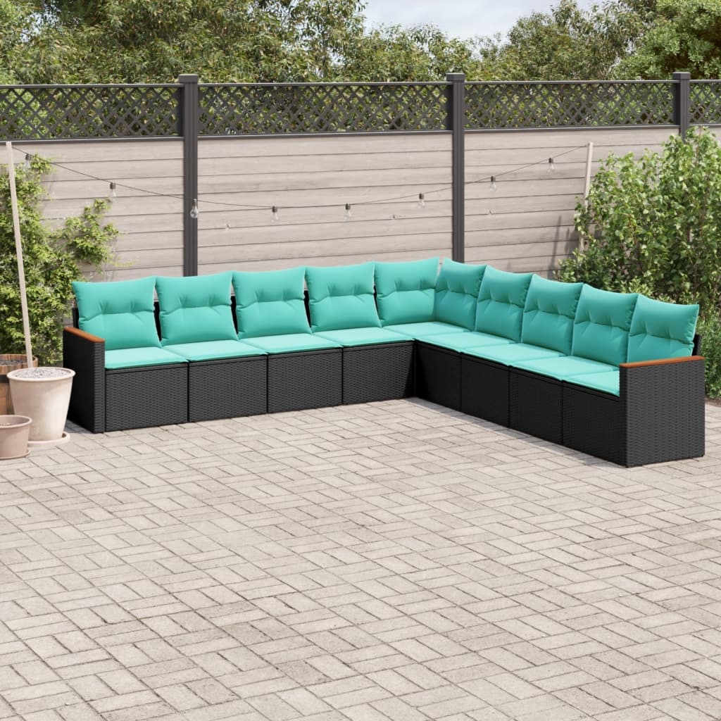 9-delige tuinbankset met kussens van zwart polyrotan is nu te koop bij PeponiXL, paradijselijk wonen!