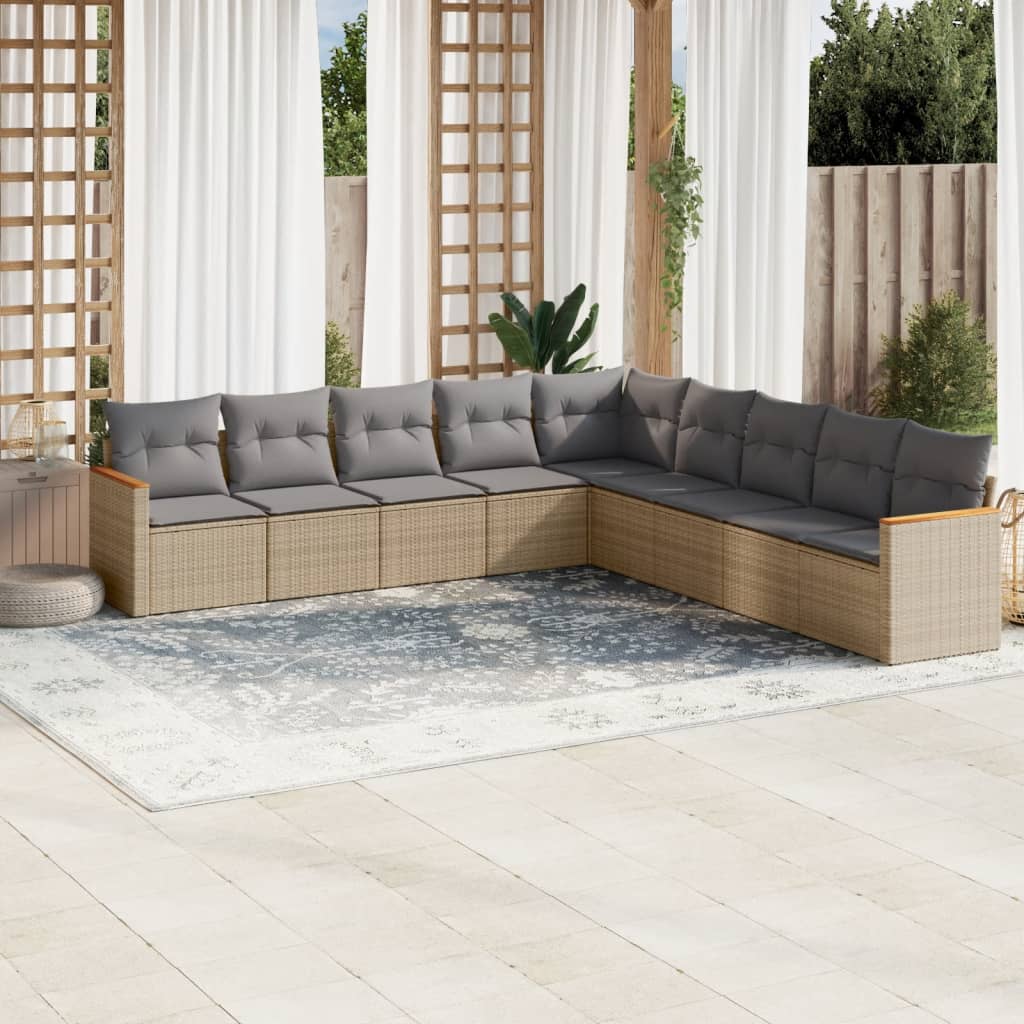 9-delige Loungeset met kussens poly rattan gemengd beige is nu te koop bij PeponiXL, paradijselijk wonen!