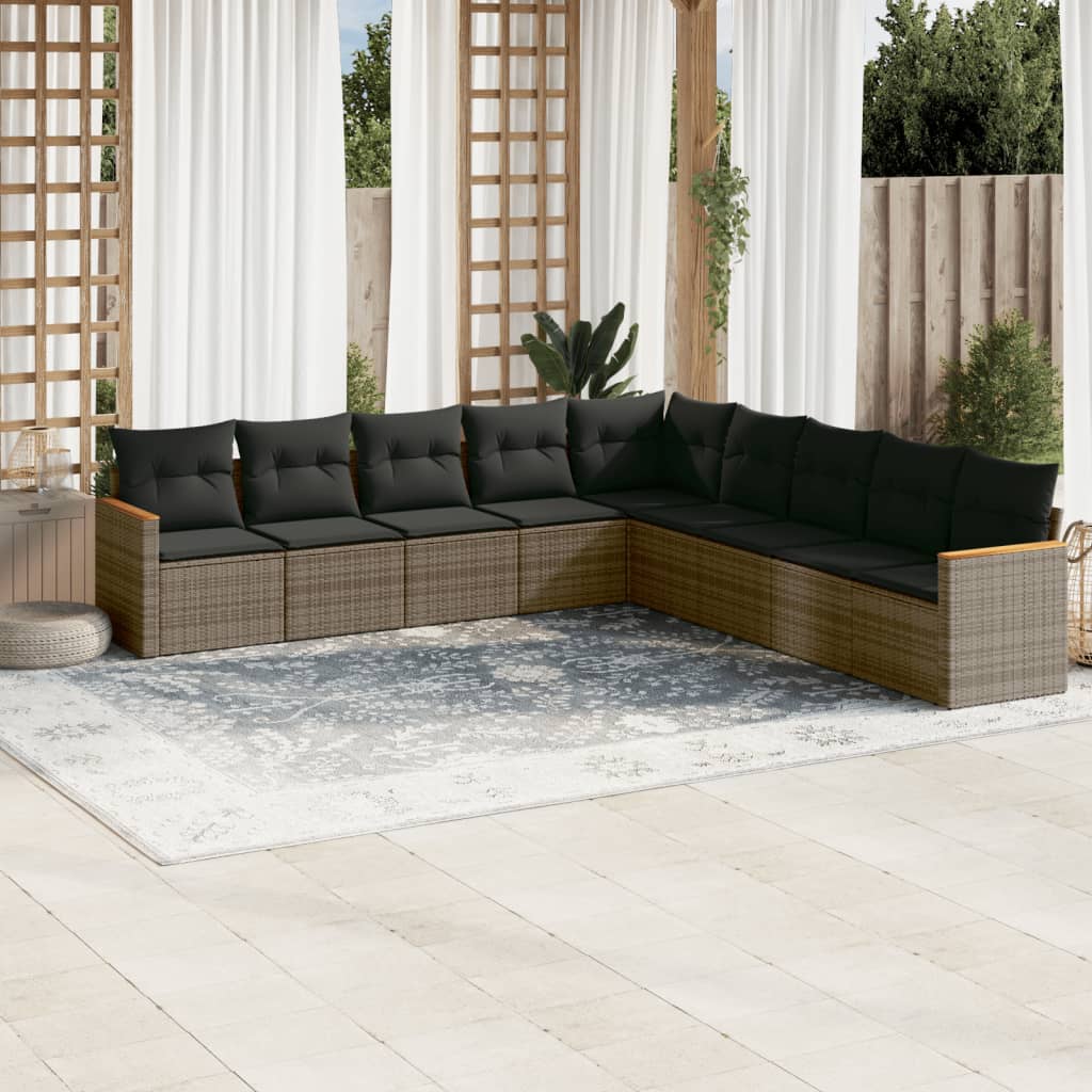 9-delige Loungeset met kussens poly rattan grijs is nu te koop bij PeponiXL, paradijselijk wonen!