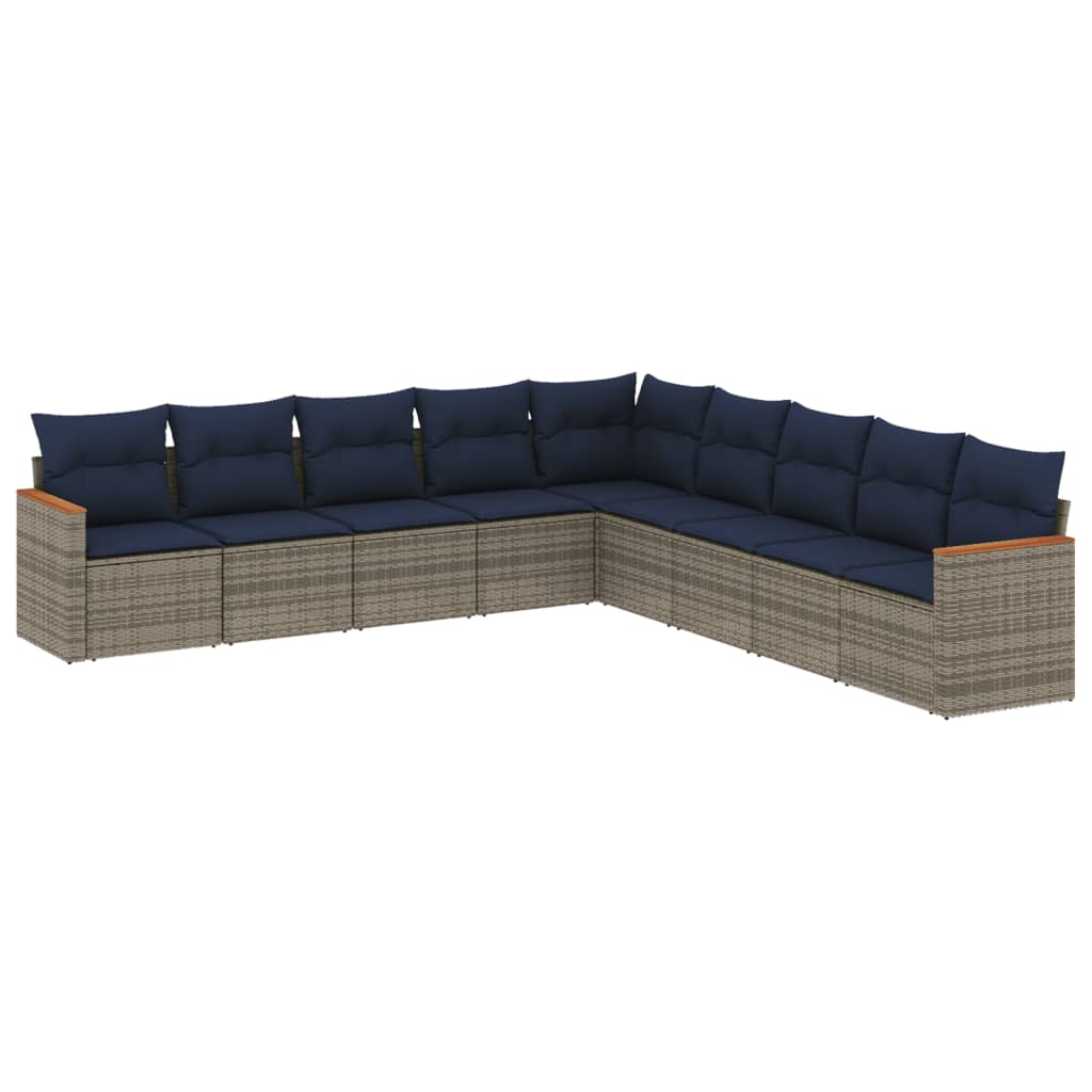 9-delige tuinbankset met kussens, grijs polyrotan is nu te koop bij PeponiXL, paradijselijk wonen!
