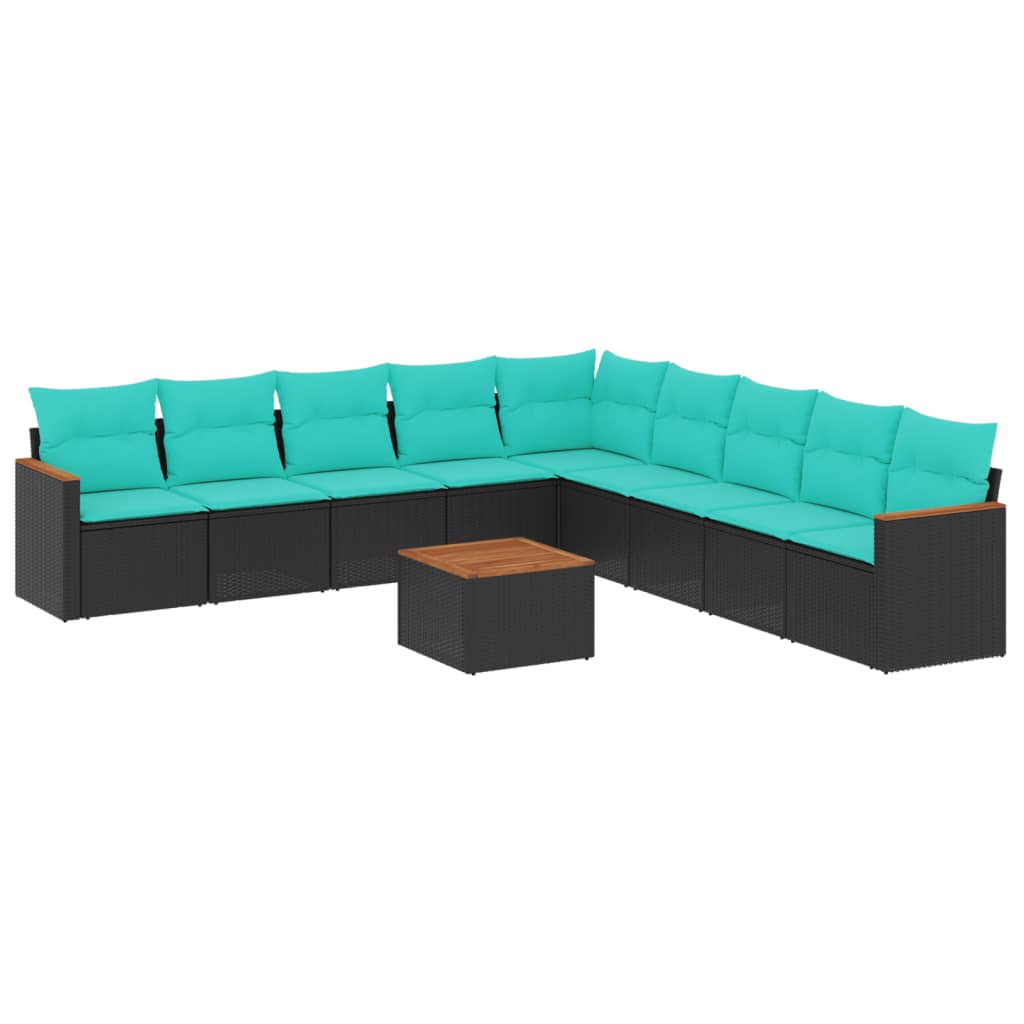 10-delige tuinbankset met kussens van zwart polyrotan is nu te koop bij PeponiXL, paradijselijk wonen!