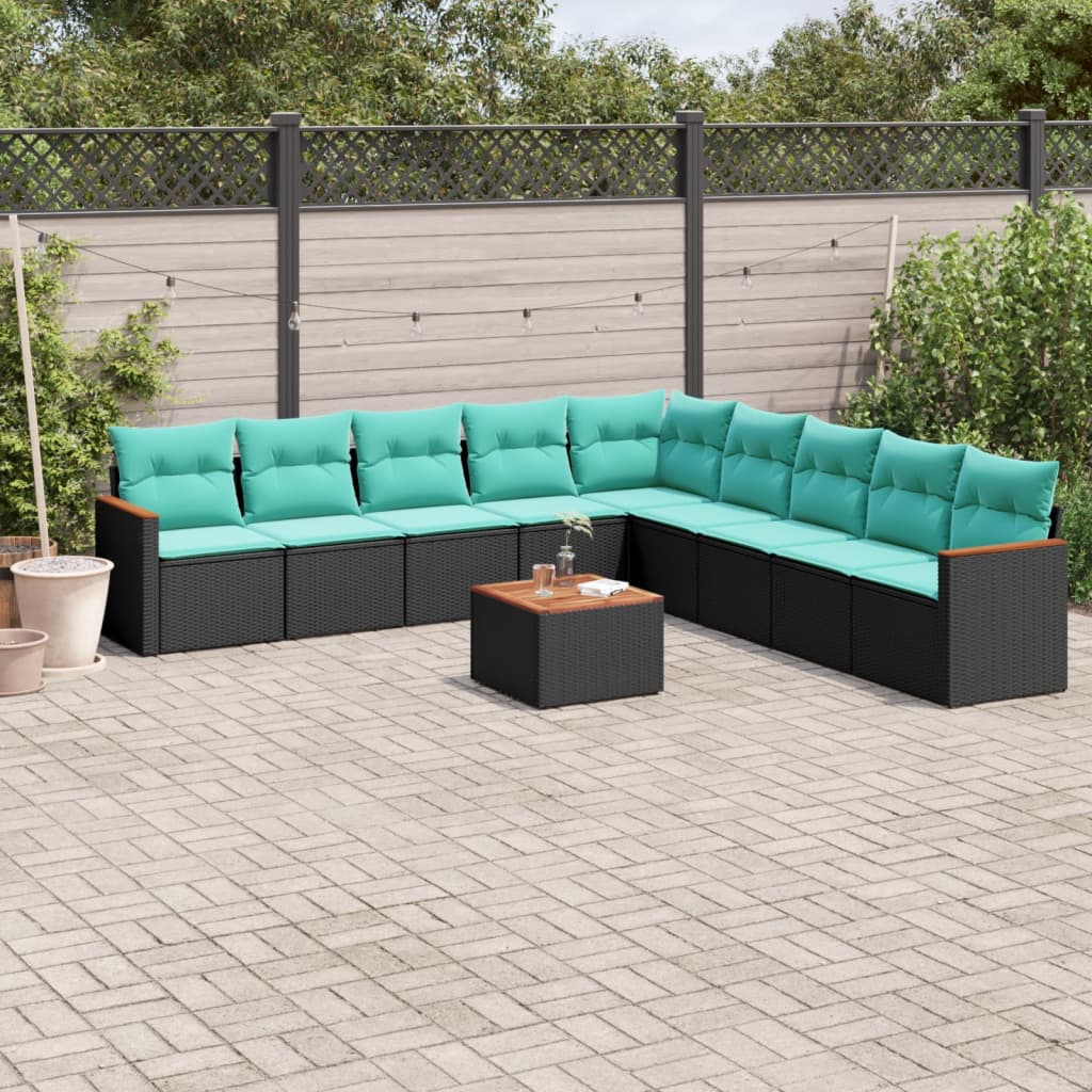 10-delige tuinbankset met kussens van zwart polyrotan is nu te koop bij PeponiXL, paradijselijk wonen!