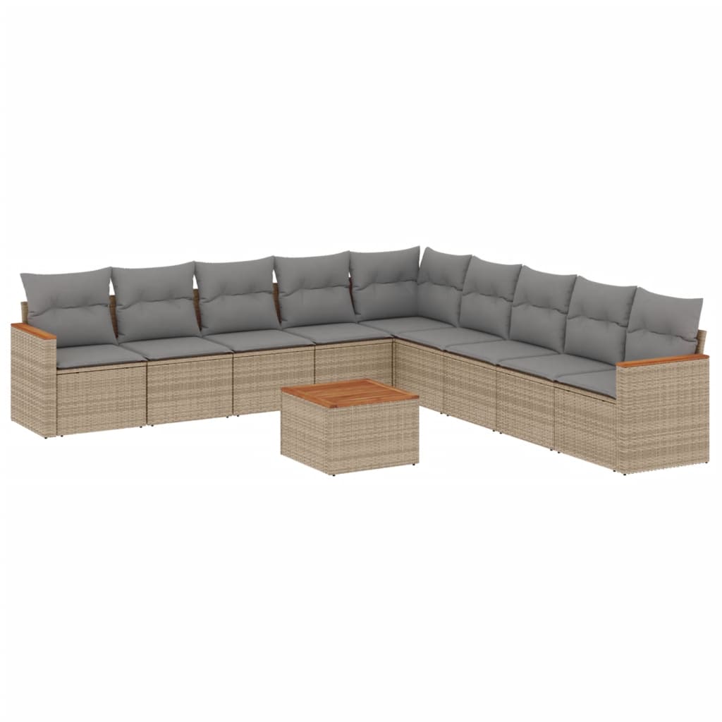 10-delige Loungeset met kussens poly rattan gemengd beige is nu te koop bij PeponiXL, paradijselijk wonen!