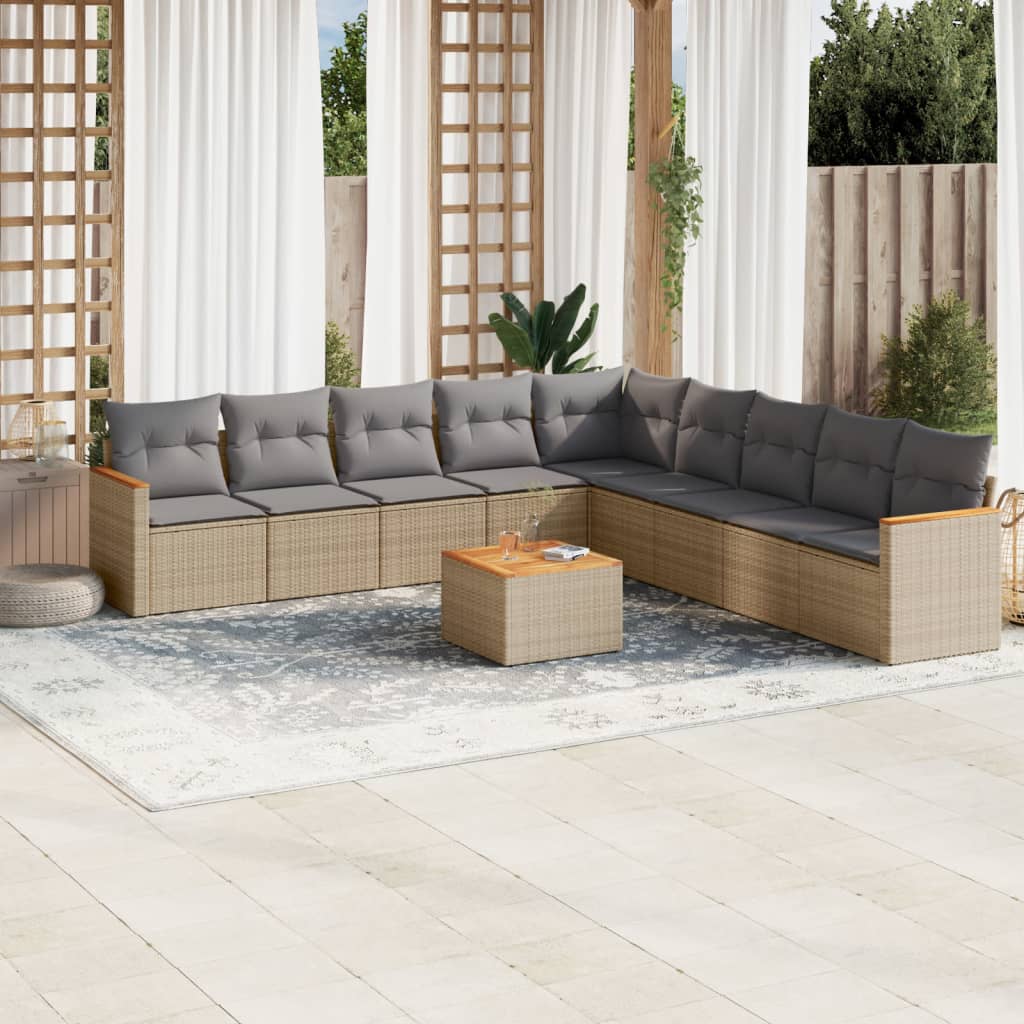 10-delige Loungeset met kussens poly rattan gemengd beige is nu te koop bij PeponiXL, paradijselijk wonen!