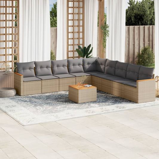 10-delige Loungeset met kussens poly rattan gemengd beige is nu te koop bij PeponiXL, paradijselijk wonen!