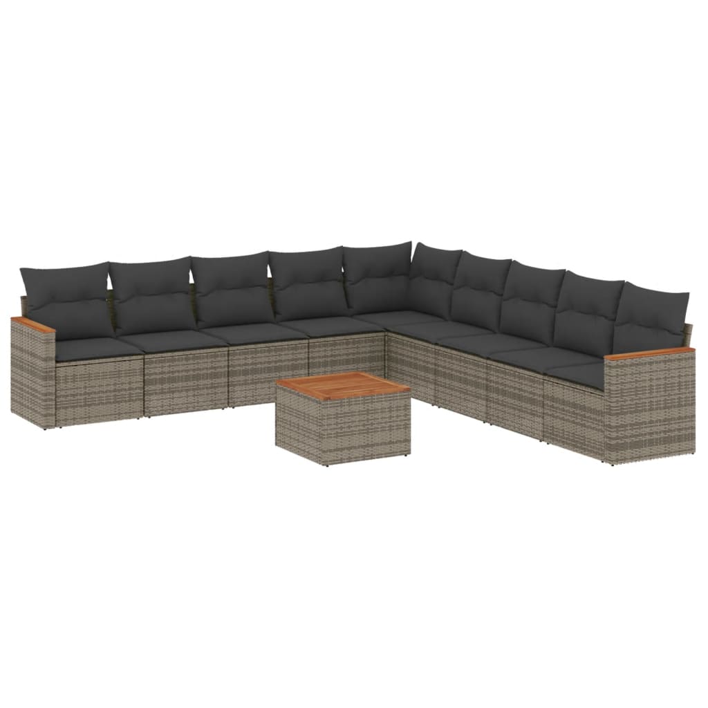 10-delige Loungeset met kussens poly rattan grijs is nu te koop bij PeponiXL, paradijselijk wonen!