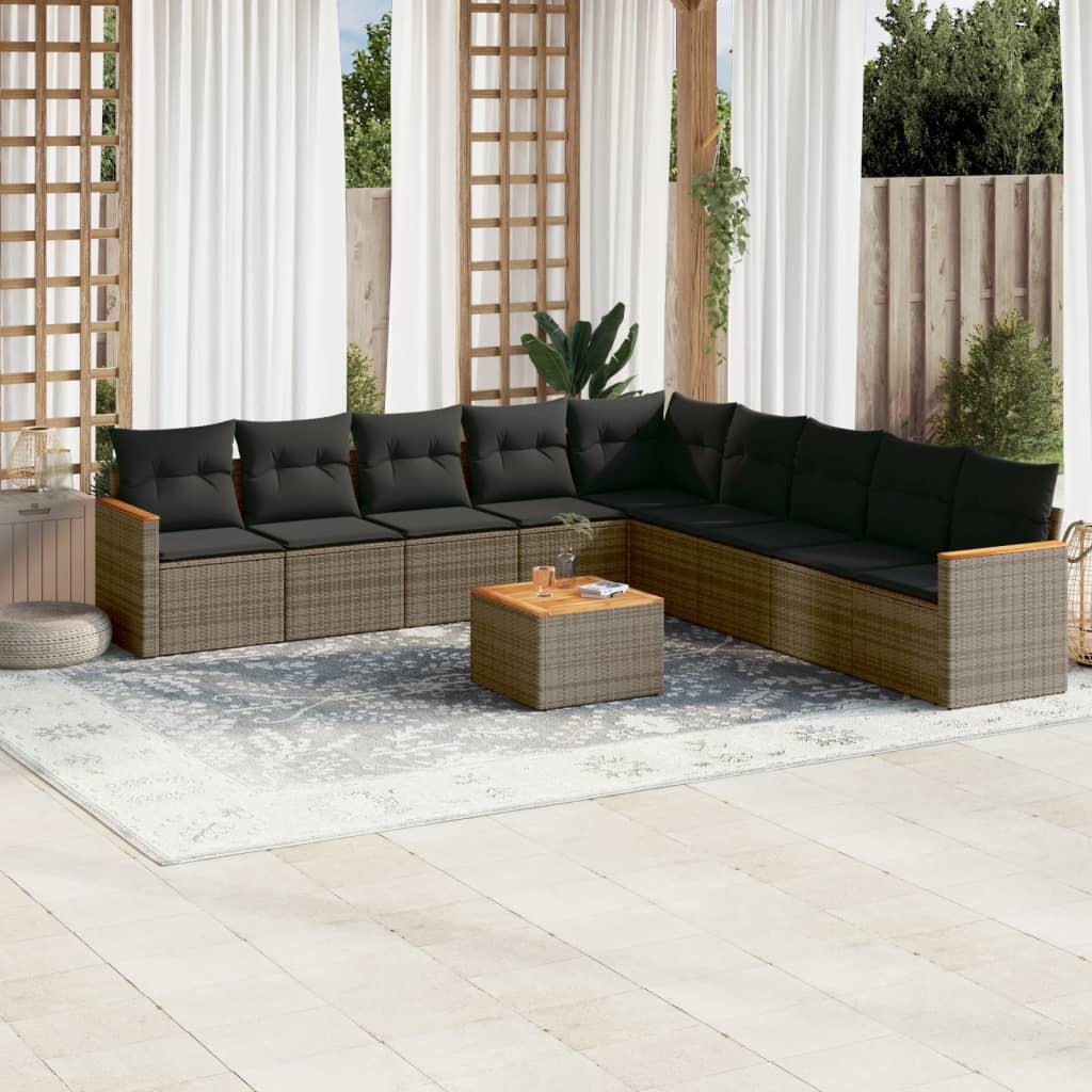 10-delige Loungeset met kussens poly rattan grijs is nu te koop bij PeponiXL, paradijselijk wonen!
