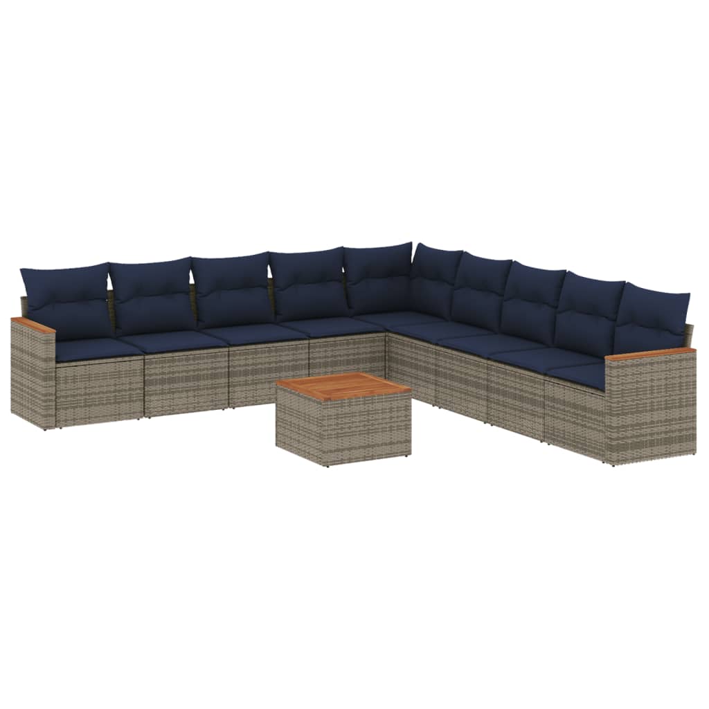 10-delige tuinbankset met kussens, grijs polyrotan is nu te koop bij PeponiXL, paradijselijk wonen!