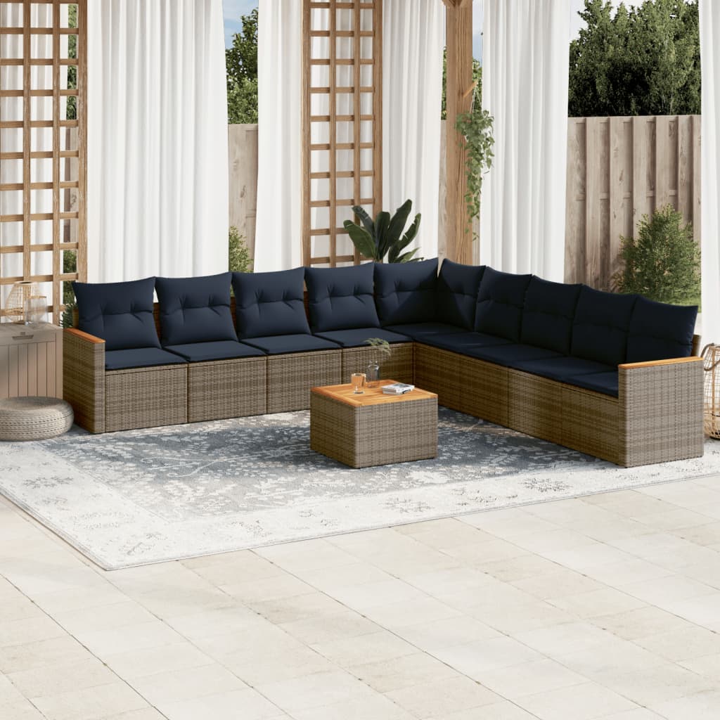 10-delige tuinbankset met kussens, grijs polyrotan is nu te koop bij PeponiXL, paradijselijk wonen!
