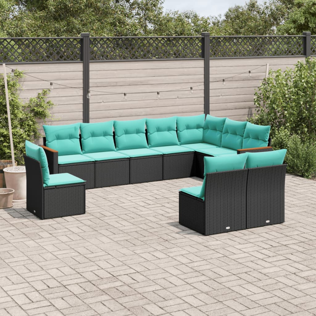 10-delige tuinbankset met kussens van zwart polyrotan is nu te koop bij PeponiXL, paradijselijk wonen!