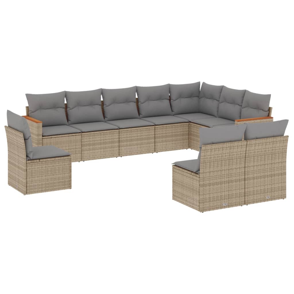 10-delige Loungeset met kussens poly rattan gemengd beige is nu te koop bij PeponiXL, paradijselijk wonen!