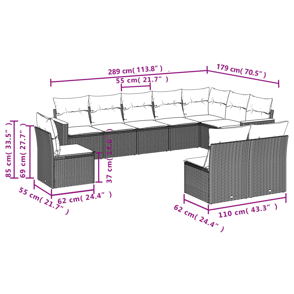 10-delige Loungeset met kussens poly rattan gemengd beige is nu te koop bij PeponiXL, paradijselijk wonen!