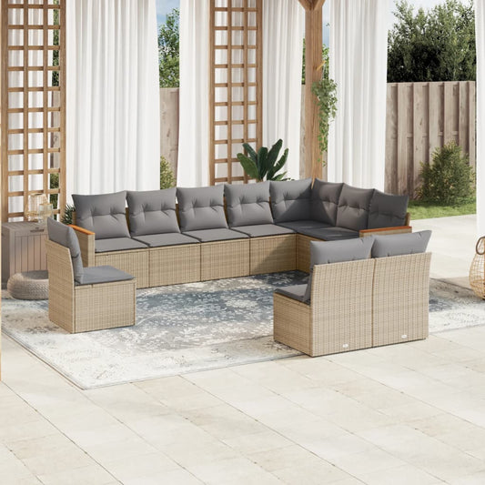 10-delige Loungeset met kussens poly rattan gemengd beige is nu te koop bij PeponiXL, paradijselijk wonen!