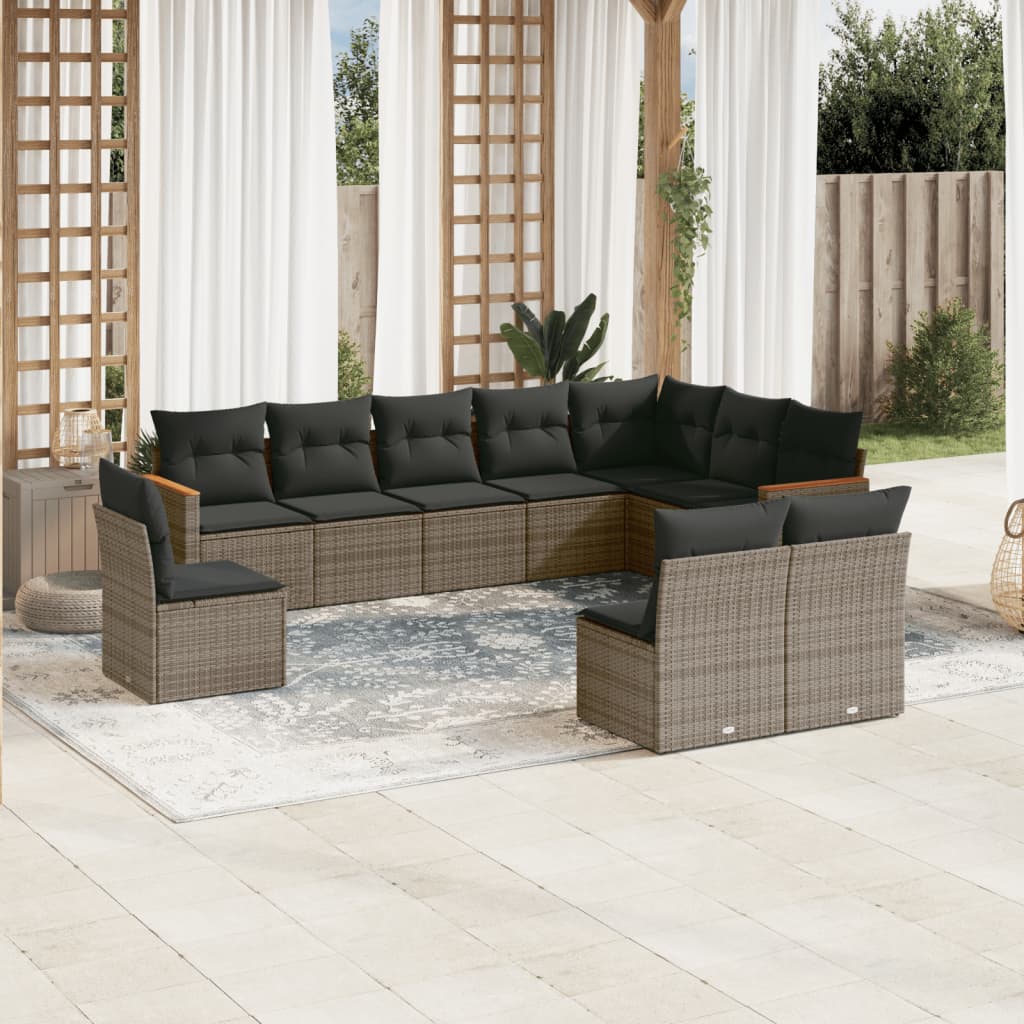 10-delige Loungeset met kussens poly rattan grijs is nu te koop bij PeponiXL, paradijselijk wonen!