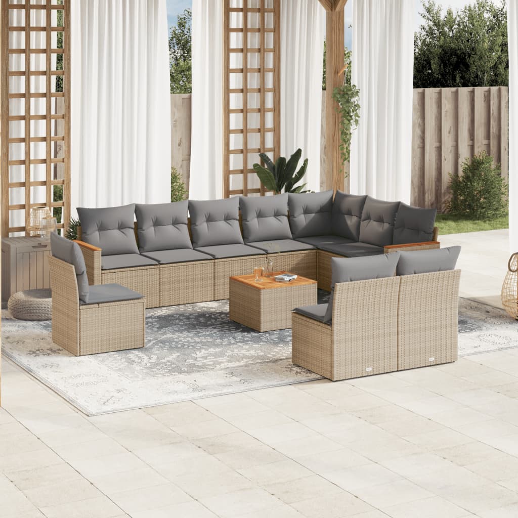11-delige Loungeset met kussens poly rattan gemengd beige is nu te koop bij PeponiXL, paradijselijk wonen!