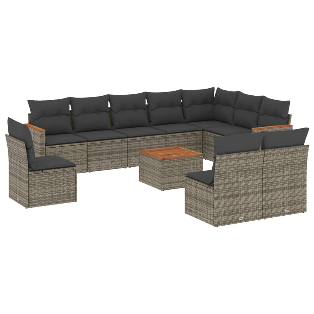 11-delige Loungeset met kussens poly rattan grijs is nu te koop bij PeponiXL, paradijselijk wonen!