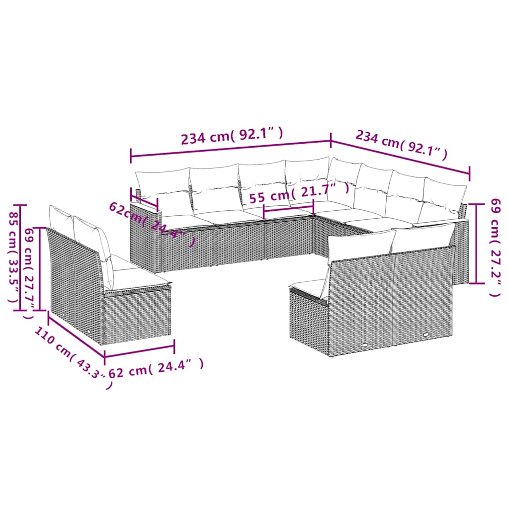 11-delige Loungeset met kussens poly rattan zwart is nu te koop bij PeponiXL, paradijselijk wonen!