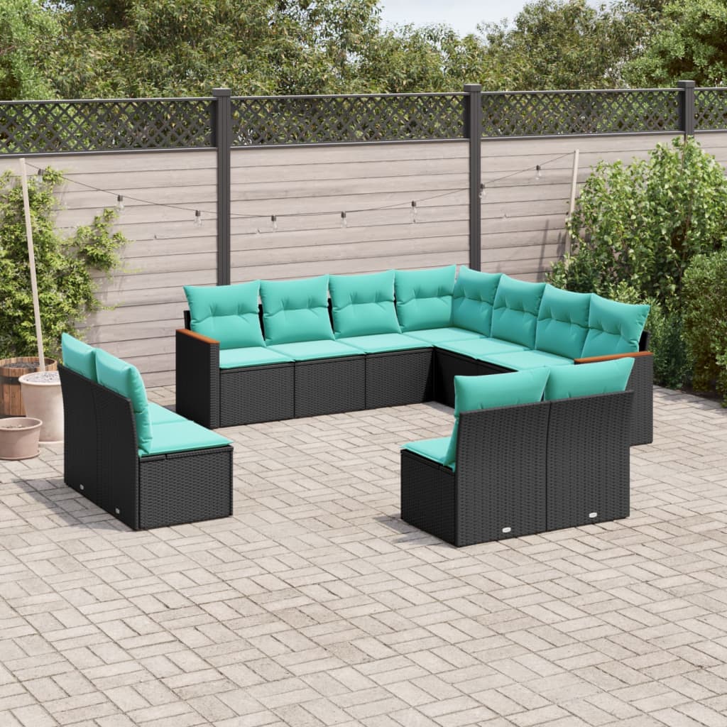 11-delige tuinbankset met kussens, zwart polyrotan is nu te koop bij PeponiXL, paradijselijk wonen!
