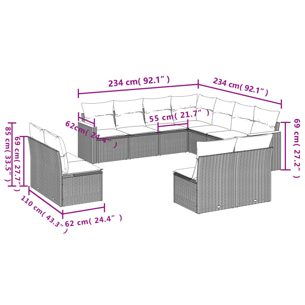 11-delige Loungeset met kussens poly rattan gemengd beige is nu te koop bij PeponiXL, paradijselijk wonen!