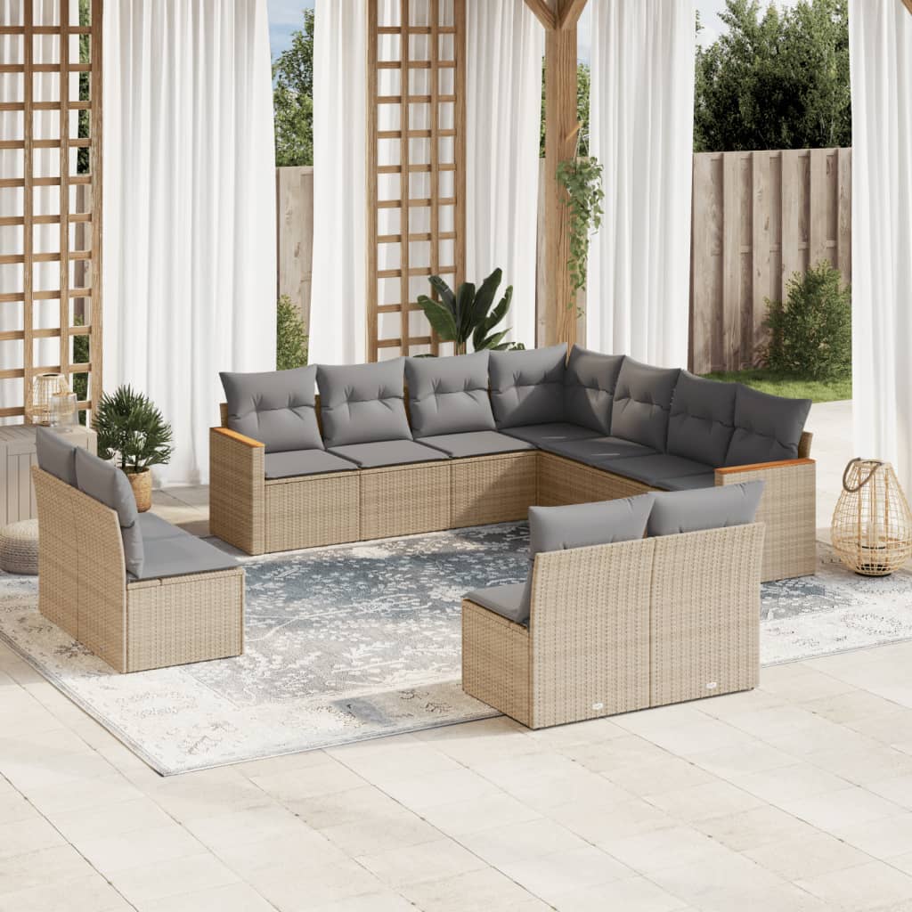 11-delige Loungeset met kussens poly rattan gemengd beige is nu te koop bij PeponiXL, paradijselijk wonen!