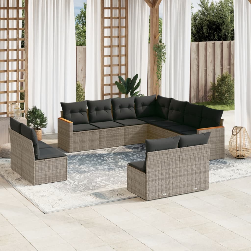 11-delige Loungeset met kussens poly rattan grijs is nu te koop bij PeponiXL, paradijselijk wonen!