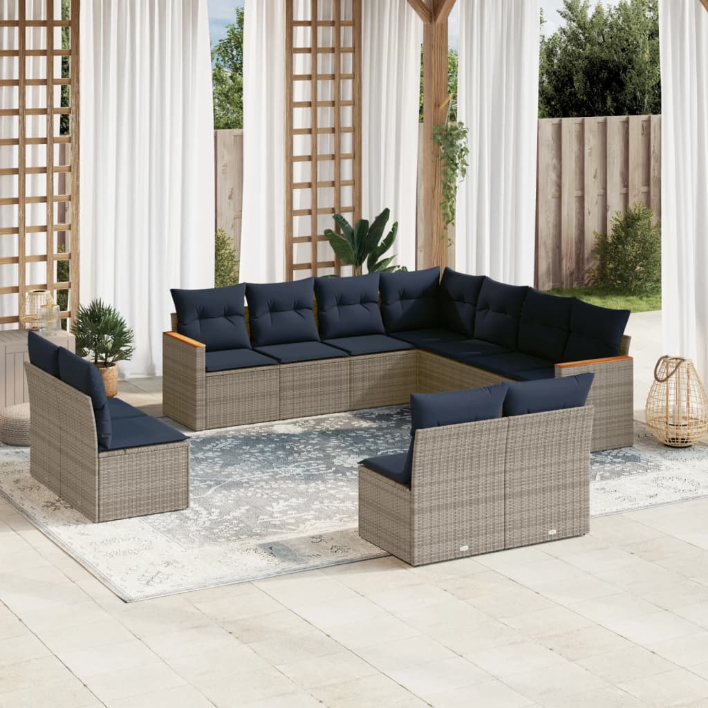 11-delige tuinbankset met kussens, grijs polyrotan is nu te koop bij PeponiXL, paradijselijk wonen!