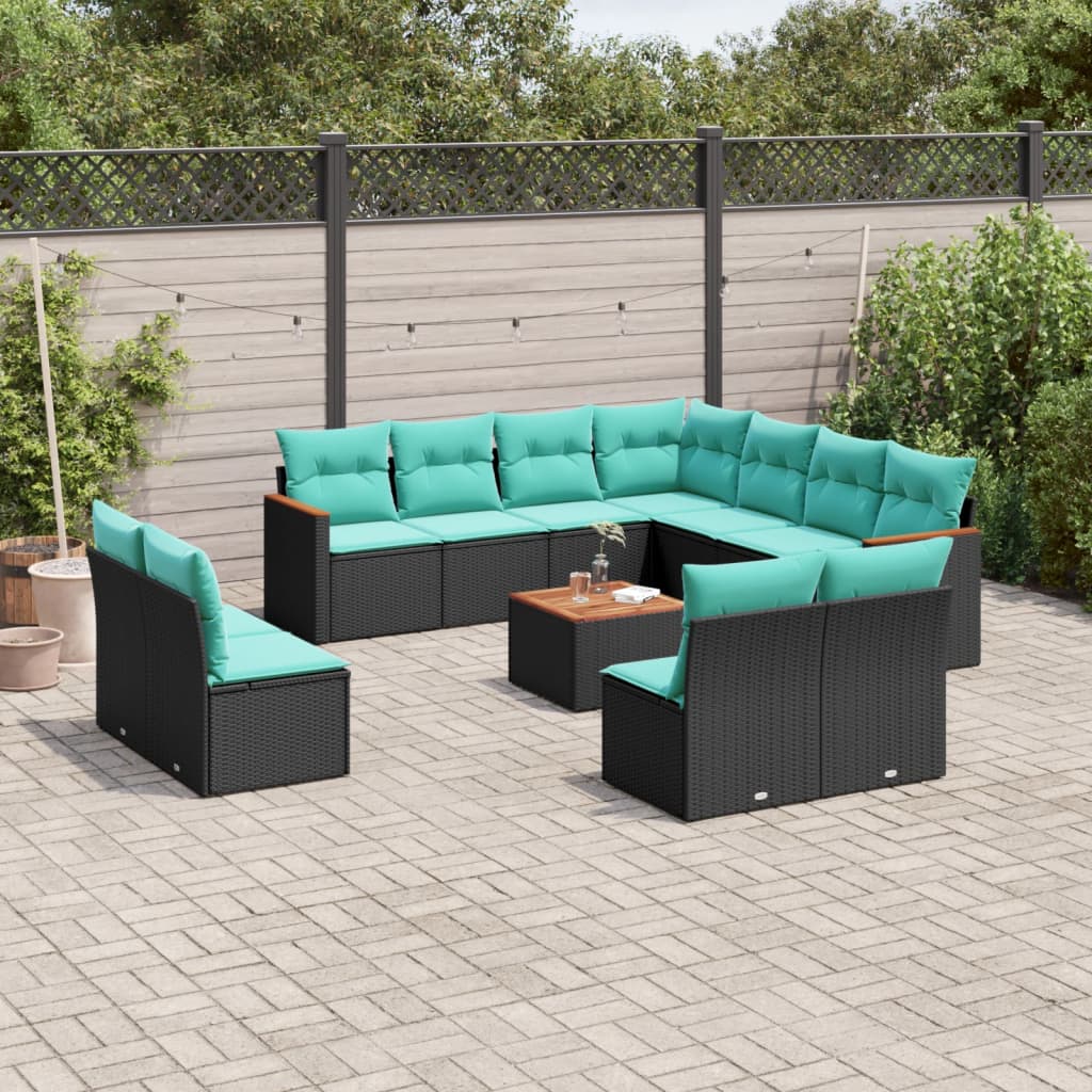 12-delige tuinbankset met kussens van zwart polyrotan is nu te koop bij PeponiXL, paradijselijk wonen!