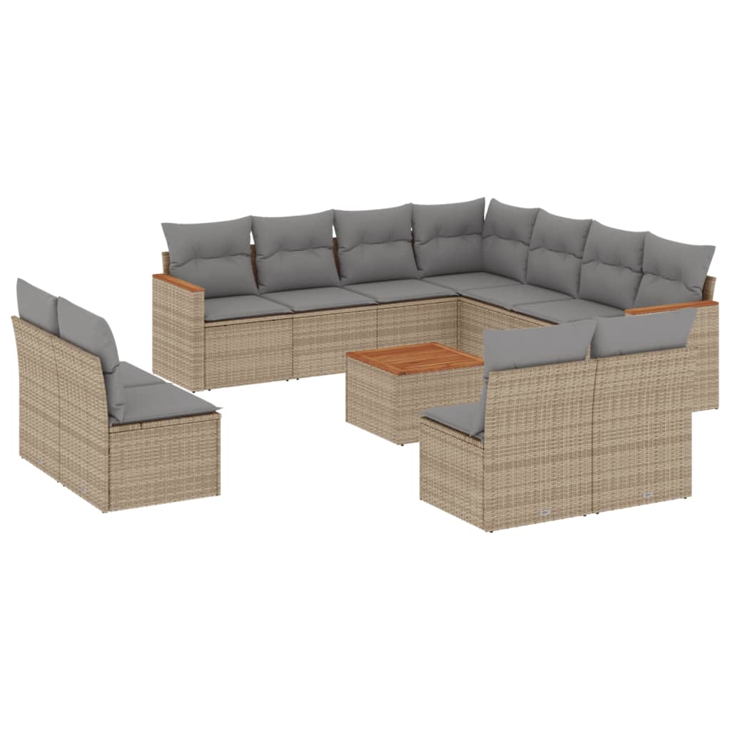 12-delige Loungeset met kussens poly rattan gemengd beige is nu te koop bij PeponiXL, paradijselijk wonen!