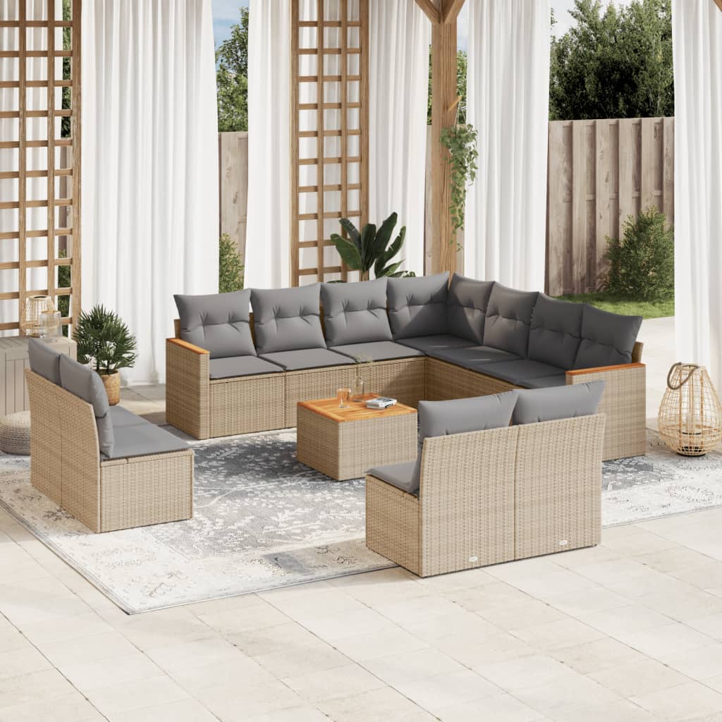 12-delige Loungeset met kussens poly rattan gemengd beige is nu te koop bij PeponiXL, paradijselijk wonen!