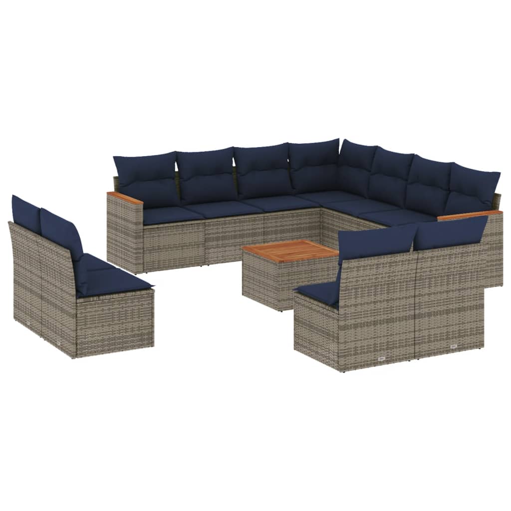 12-delige tuinbankset met kussens, grijs polyrotan is nu te koop bij PeponiXL, paradijselijk wonen!