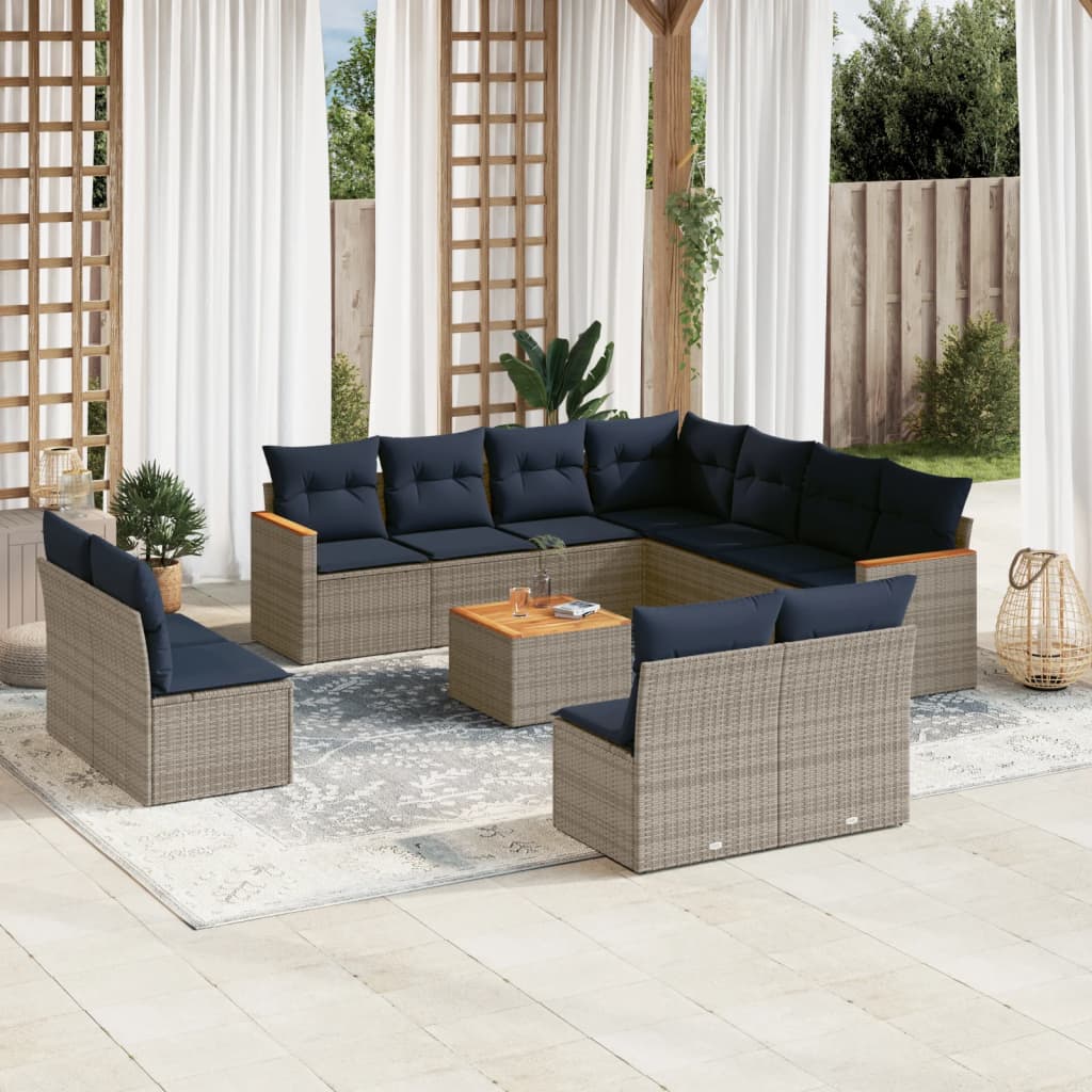12-delige tuinbankset met kussens, grijs polyrotan is nu te koop bij PeponiXL, paradijselijk wonen!